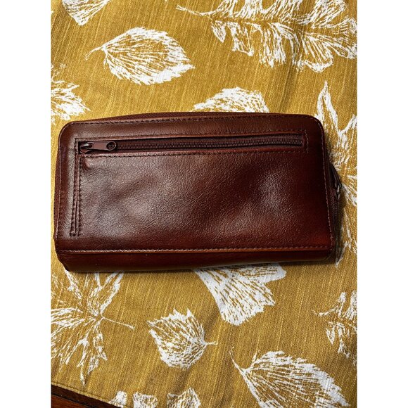 Vintage Rolfs Wallet Genuine Leather Checkbook Clutch Brown Zip Pockets - Picture 4 of 9